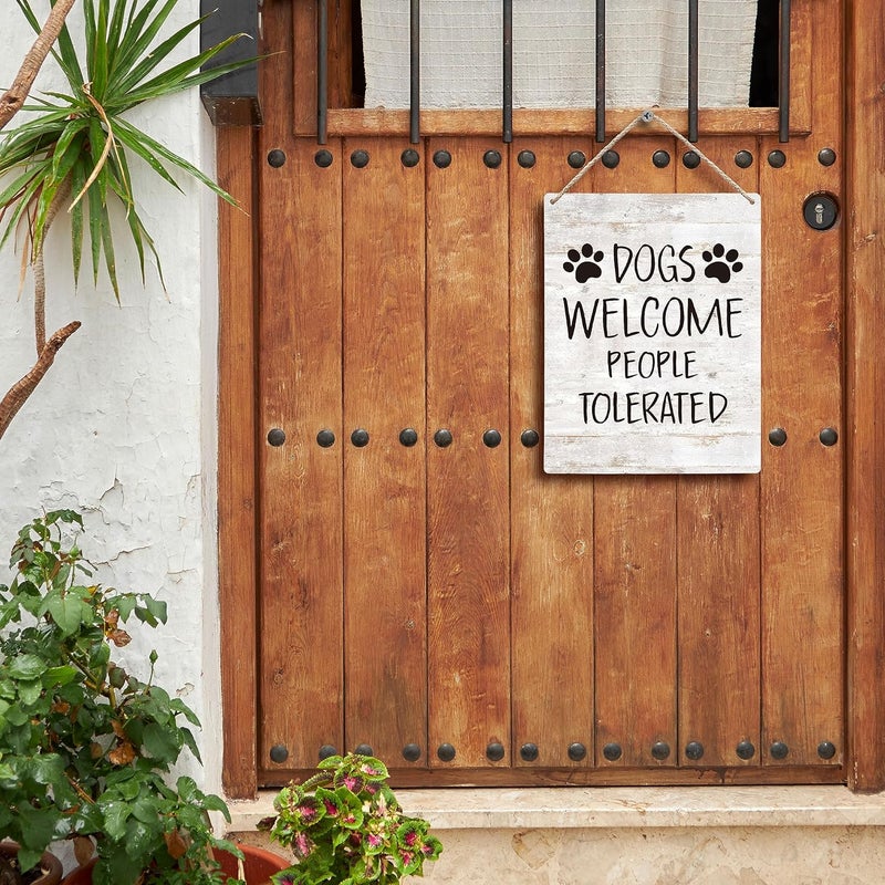 FUGWN Dogs Welcome People Tolerated Dog Wooden Signs 8x10, Dog Signs for Home Decor, Dog Decorations for The Home, Dog Wall Decor, Dog Paw Sign, Dog Gifts, Gifts for Dog Lovers - Image 3